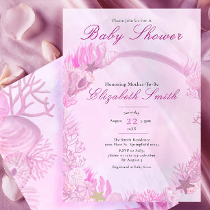 Girl Under the Sea Cute Pink Baby Shower Invitation