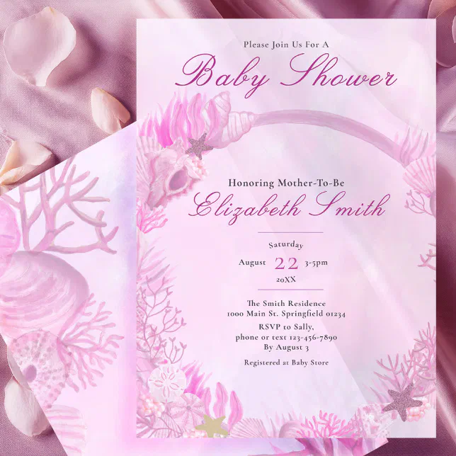 Girl Under the Sea Cute Pink Baby Shower Invitation | Zazzle
