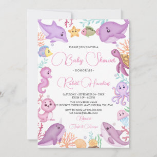 Girl Under The Sea Ocean Watercolor Baby Shower Invitation