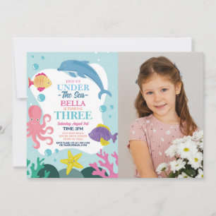 Girl Under The Sea THREE Ocean Dolphin Photo 3rd Invitation