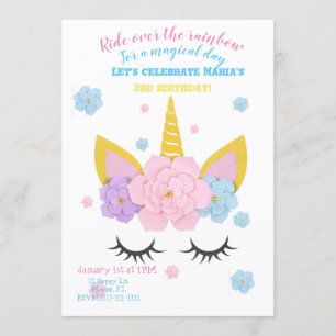 Girl unicorn birthday party invitation