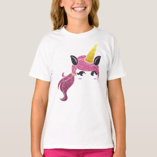 Girl Unicorn Long Hair Shirt Magical Rainbow Tee