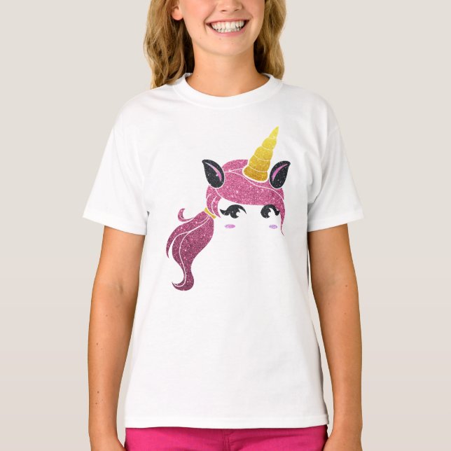 Girl Unicorn Long Hair Shirt | Magical Rainbow Tee (Front)