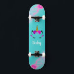 Girl Unicorn skateboard with name<br><div class="desc">Make this Unicorn skateboard your own by adding your text. To access advanced editing tools, please go to "Personalize this template" and click on "Details", scroll down and press the "click to customize further" link. Ideal for any Occasion such as birthday or Graduation, for outdoor skateboarders who love the unicorn...</div>