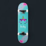 Girl Unicorn skateboard with name<br><div class="desc">Make this Unicorn skateboard your own by adding your text. To access advanced editing tools, please go to "Personalize this template" and click on "Details", scroll down and press the "click to customize further" link. Ideal for any Occasion such as birthday or Graduation, for outdoor skateboarders who love the unicorn...</div>