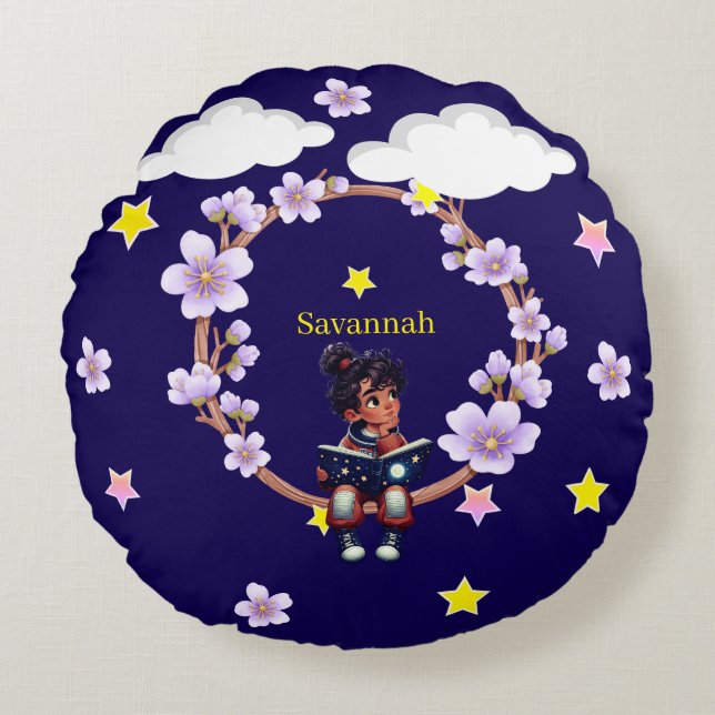 Girl using her imagination round pillow (Front)