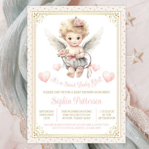 Girl Valentine Cherub Hearts Baby Shower Invitation