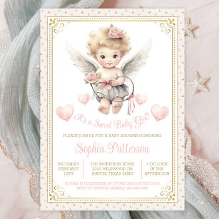 Girl Valentine Cherub Hearts Baby Shower Invitation