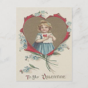 Girl Valentine Heart Forget-Me-Not Holiday Postcard