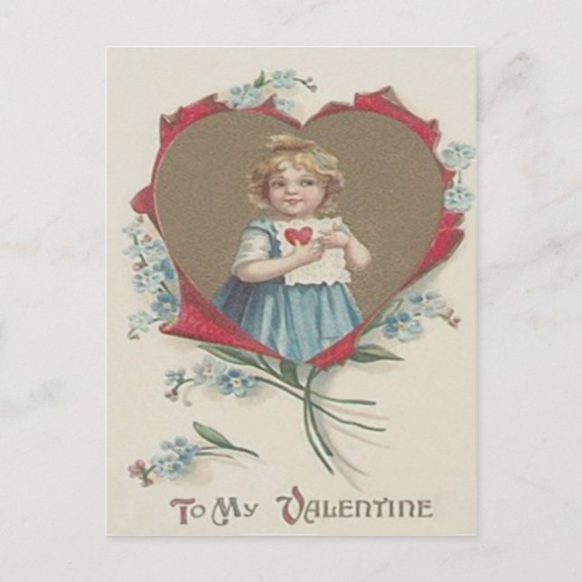 Girl Valentine Heart Forget-Me-Not Holiday Postcard (Front)