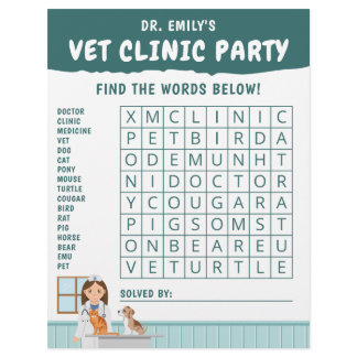 Girl Vet Animal Doctor Wordsearch Kids' Activity Letterhead