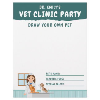 Girl Vet Birthday Kids' Draw Your Pet Activity Letterhead