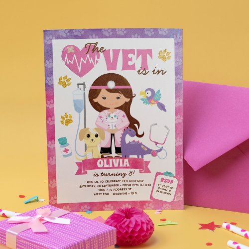 Girl Vet Birthday Party Invitation