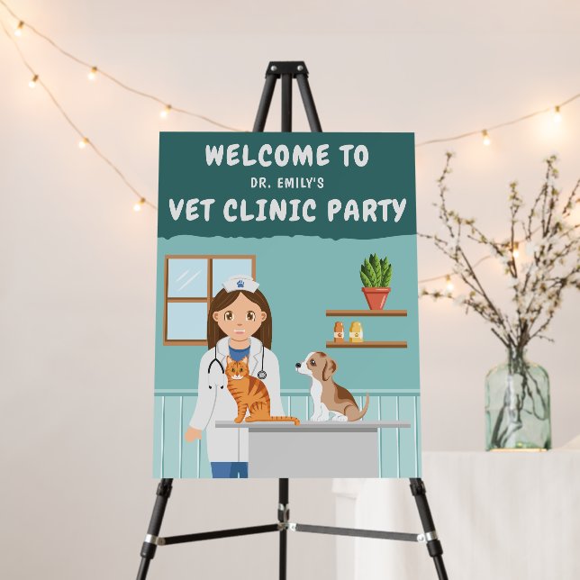 Girl Veterinarian Animal Clinic Birthday Welcome Foam Board (In Situ (Stand))