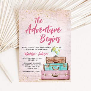 Girl Vintage Adventure Begins Baby Shower Invitation