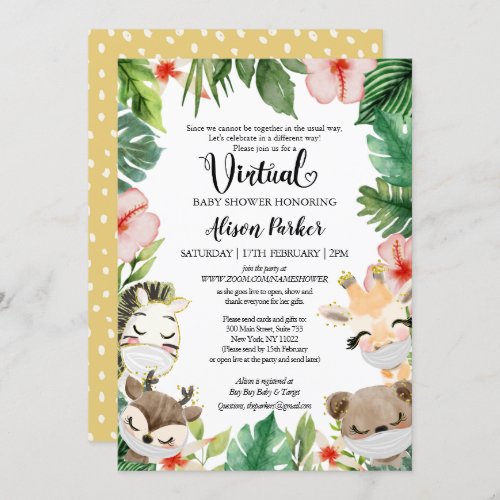 Girl Virtual Baby Shower  Masked Safari Friends Invitation