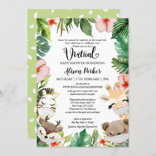 Girl Virtual Baby Shower  Masked Safari Friends Invitation