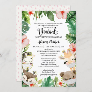 Girl Virtual Baby Shower   Masked Safari Friends Invitation