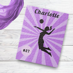 Girl Volleyball Pink Name & Team Number Jigsaw Puzzle