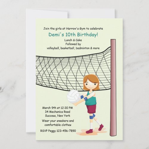 Girl Volleyball Player Birthday Party Invitations