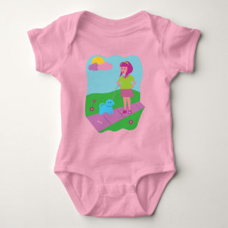 Girl Walking Dog Baby Bodysuit