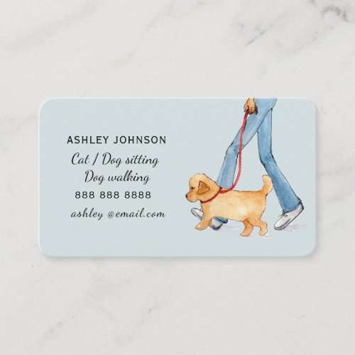 Girl walking dog blue dog walking  business card