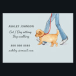 Girl walking dog blue, dog walking  flyer<br><div class="desc">Girl walking dog cute watercolor,  illustrated  Flyer in a grey blue background with rounded corners. 
This business card will be perfect for Dog walker,  Pet Groomer,   Pet Care,  Pet Sitter business
All text style,  colors,  sizes can be modified to fit your needs</div>