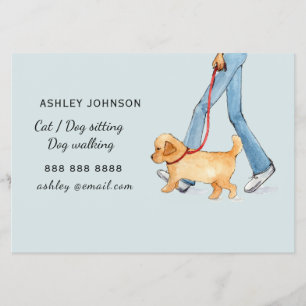 Girl walking dog blue, dog walking  flyer