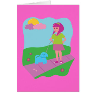 Girl Walking Dog Cards