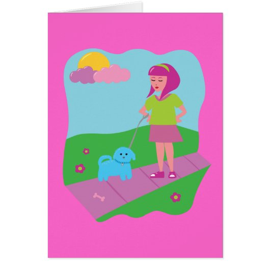 Girl Walking Dog Cards (Front)