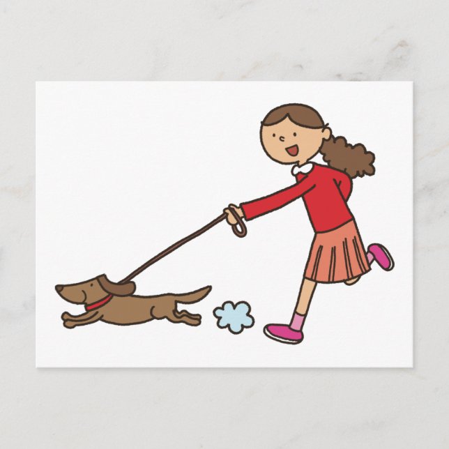 Girl Walking Dog - Dog Walker - cute cartoon Postcard (Front)