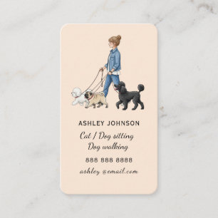 Girl Walking Dog Pet sitter Dog Walker Peach Business Card