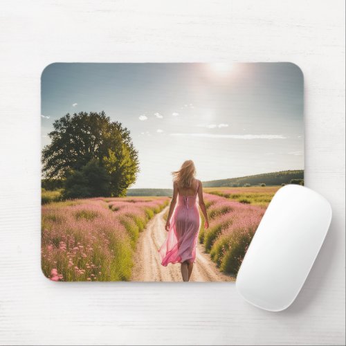 Girl Walking Down A Dirt Path  Mouse Pad