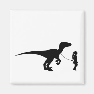 Girl Walking Her Pet Dinosaur Funny Gag Gift Idea Magnet