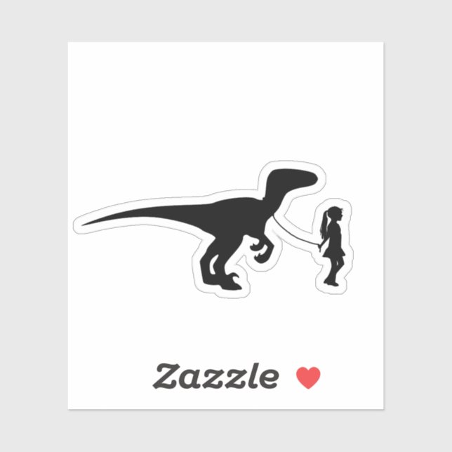 Girl Walking Her Pet Dinosaur Funny Gag Gift Sticker (Sheet)