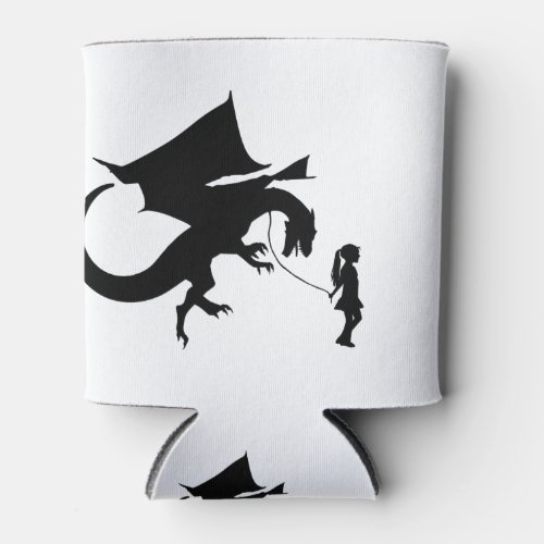 Girl Walking Her Pet Dragon Funny Gag Gift Idea Can Cooler