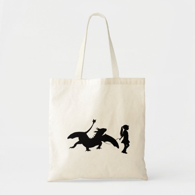 Girl Walking Her Pet Dragon Funny Gag Gift Idea Tote Bag (Front)
