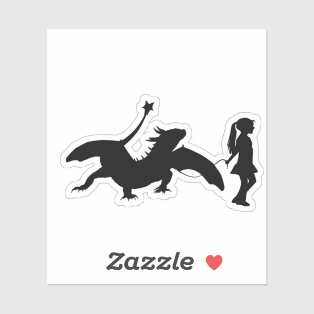 Girl Walking Her Pet Dragon Funny Gag Gift Sticker (Sheet)