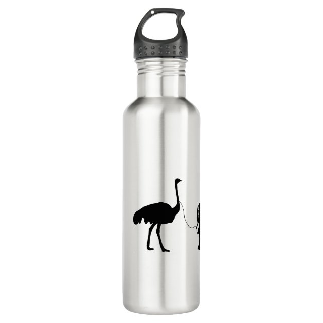 Girl Walking Her Pet Ostrich Funny Gag Gift Idea Stainless Steel Water Bottle (Front)