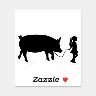 Girl Walking Her Pet Pig Funny Gag Gift  Idea Sticker