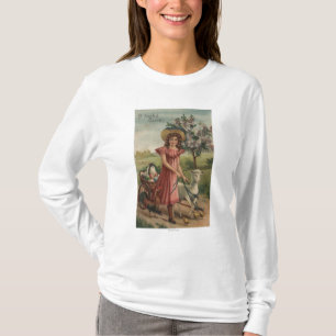 Girl Walking Lamb, Chick, and Rooster T-Shirt