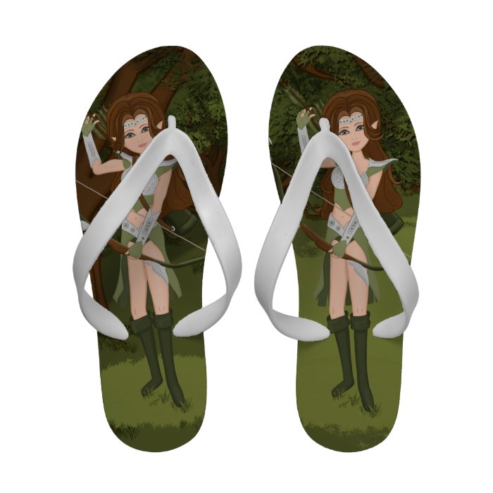 Girl Warrior Elf Archer on Edge of Forest Flip Flops