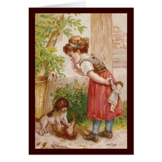 Girl Watches Dog Cat Antics Cards (Front)