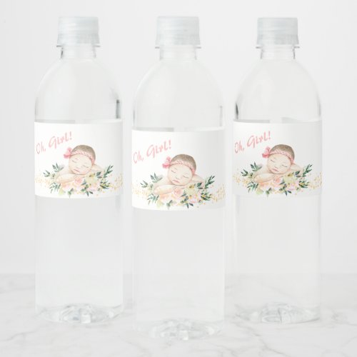 Girl Water Labels  Baby Shower with Cute Newborn