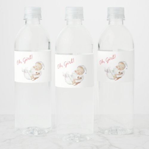 Girl Water Labels  Baby Shower with Cute Newborn