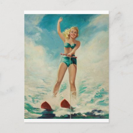 Girl Water Skiing Pin Up Art Postcard