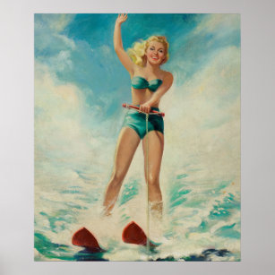 Girl Water Skiing Pin Up Art Poster