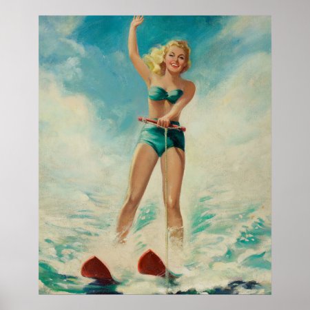 Girl Water Skiing Pin Up Art Poster