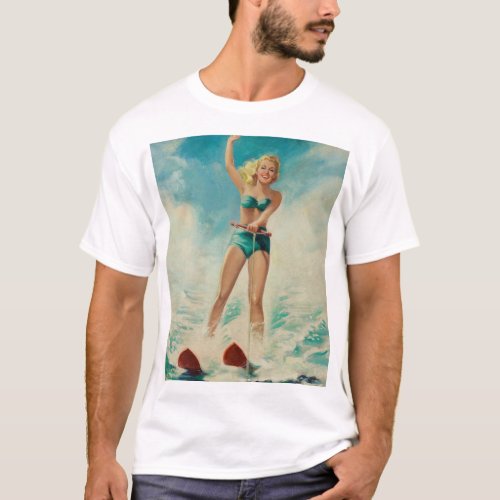 Girl Water Skiing Pin Up Art T_Shirt