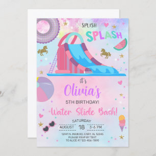 Girl water slide summer birthday invitation invite